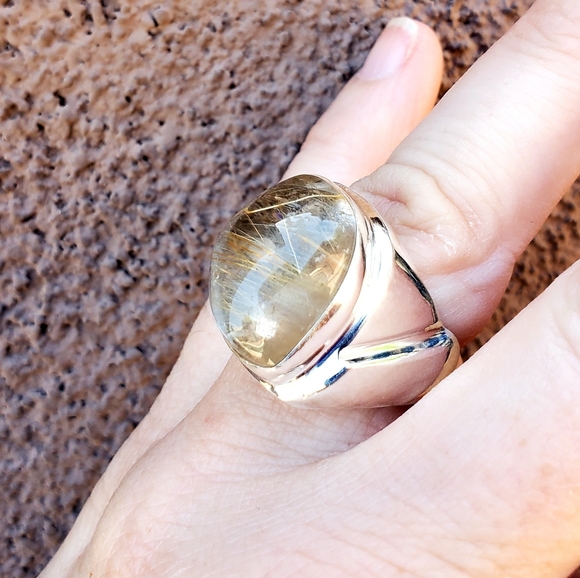 New Men's Golden Rutile 925 Silver Ring. - Picture 8 of 16